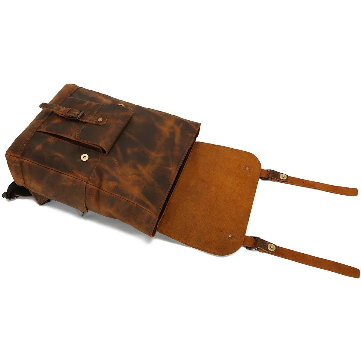 Handmade Vintage Full-Grain Leather Business Backpack with Trolley Sleeve