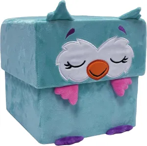 Happy Nappers: Adorable Storables - Owl - Teal & Pink - 8” Character Box & Surprise 8” Plush Toy w/Weighted Paws, Square Storage Bin, Kids Age 1 