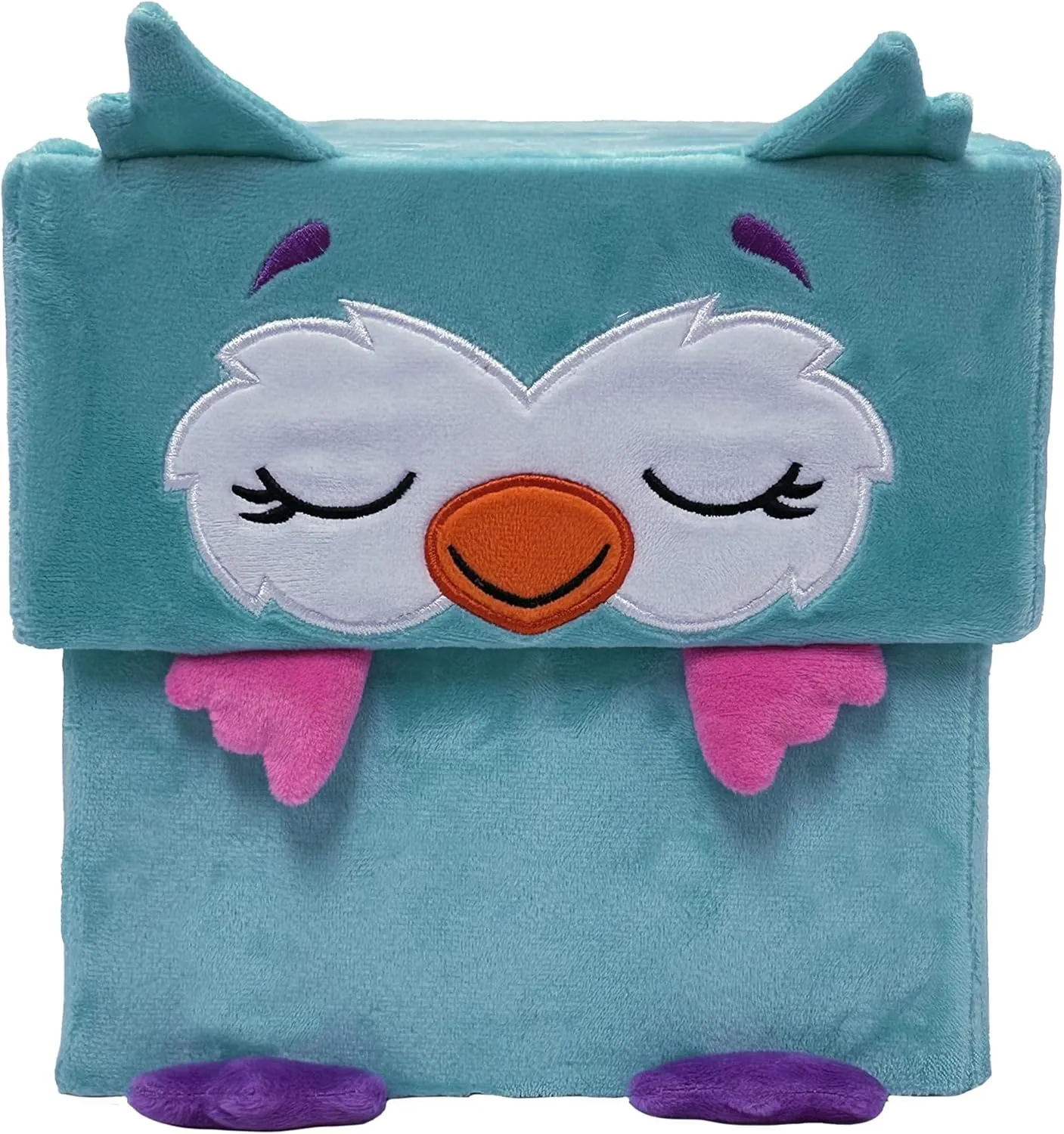 Happy Nappers: Adorable Storables - Owl - Teal & Pink - 8” Character Box & Surprise 8” Plush Toy w/Weighted Paws, Square Storage Bin, Kids Age 1 