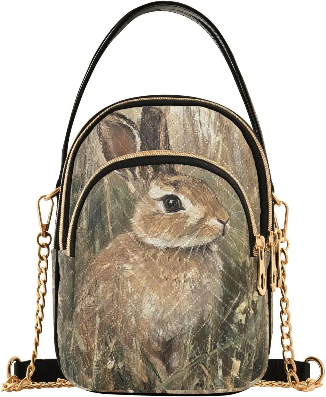 Hare Grass Painting Multi Pockets Crossbody Bags for Women Zip Cell Phone Purse Wallet Bag with Detachable Shoulder Strap Handbag Purse for Shopping Traveling Working Women Girls Trendy Gift