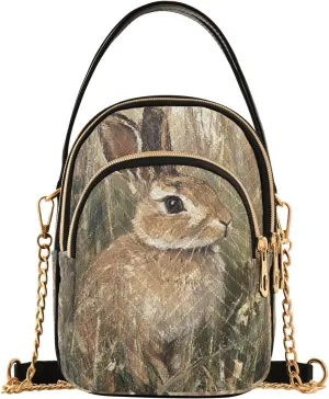 Hare Grass Painting Multi Pockets Crossbody Bags for Women Zip Cell Phone Purse Wallet Bag with Detachable Shoulder Strap Handbag Purse for Shopping Traveling Working Women Girls Trendy Gift