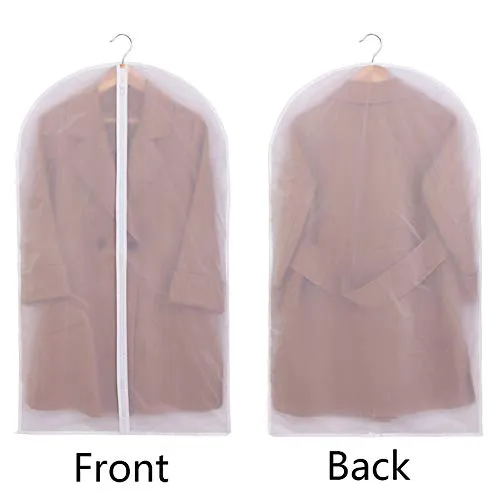 Hauserlin Garment Bags, Pack of 6 PEVA Sturdy Suit Bags, Dust Water Proof Cover Breathable Full Strong Zipper Transparent Window Clothes Bags Hanging Suit Dress Closet (24" x 53")