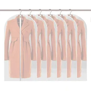 Hauserlin Garment Bags, Pack of 6 PEVA Sturdy Suit Bags, Dust Water Proof Cover Breathable Full Strong Zipper Transparent Window Clothes Bags Hanging Suit Dress Closet (24" x 53")