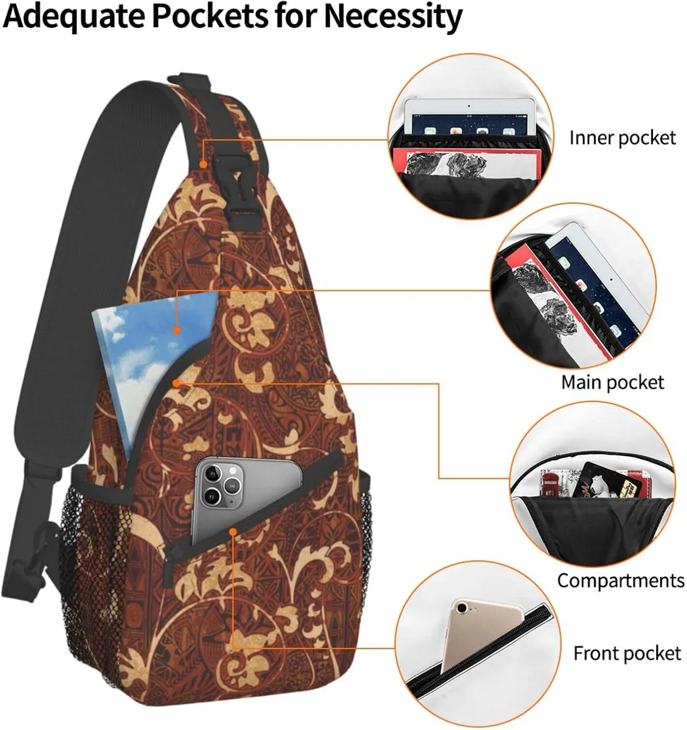 Hawaii Sling Bag Beach Crossbody Chest Daypack Casual Backpack Hawaiian Tribe Shoulder Bag For Travel Picnic