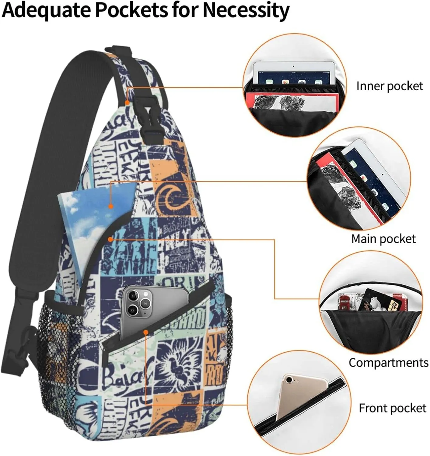 Hawaii Sling Bag Beach Crossbody Chest Daypack Casual Backpack Hawaiian Tribe Shoulder Bag For Travel Picnic