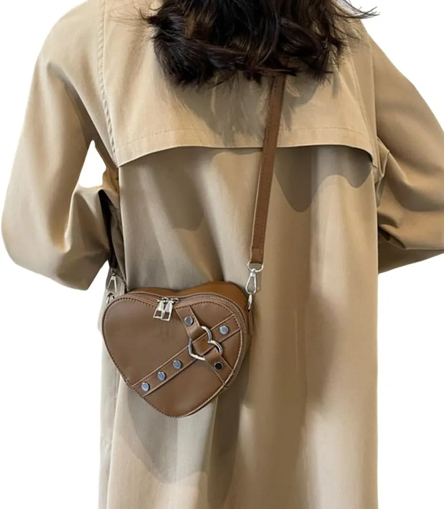 Heart Shape Crossbody Bag Rivet Shoulder Bags for Women Girl Fashion Bags Leather Bag