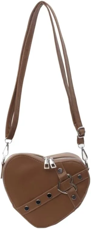 Heart Shape Crossbody Bag Rivet Shoulder Bags for Women Girl Fashion Bags Leather Bag