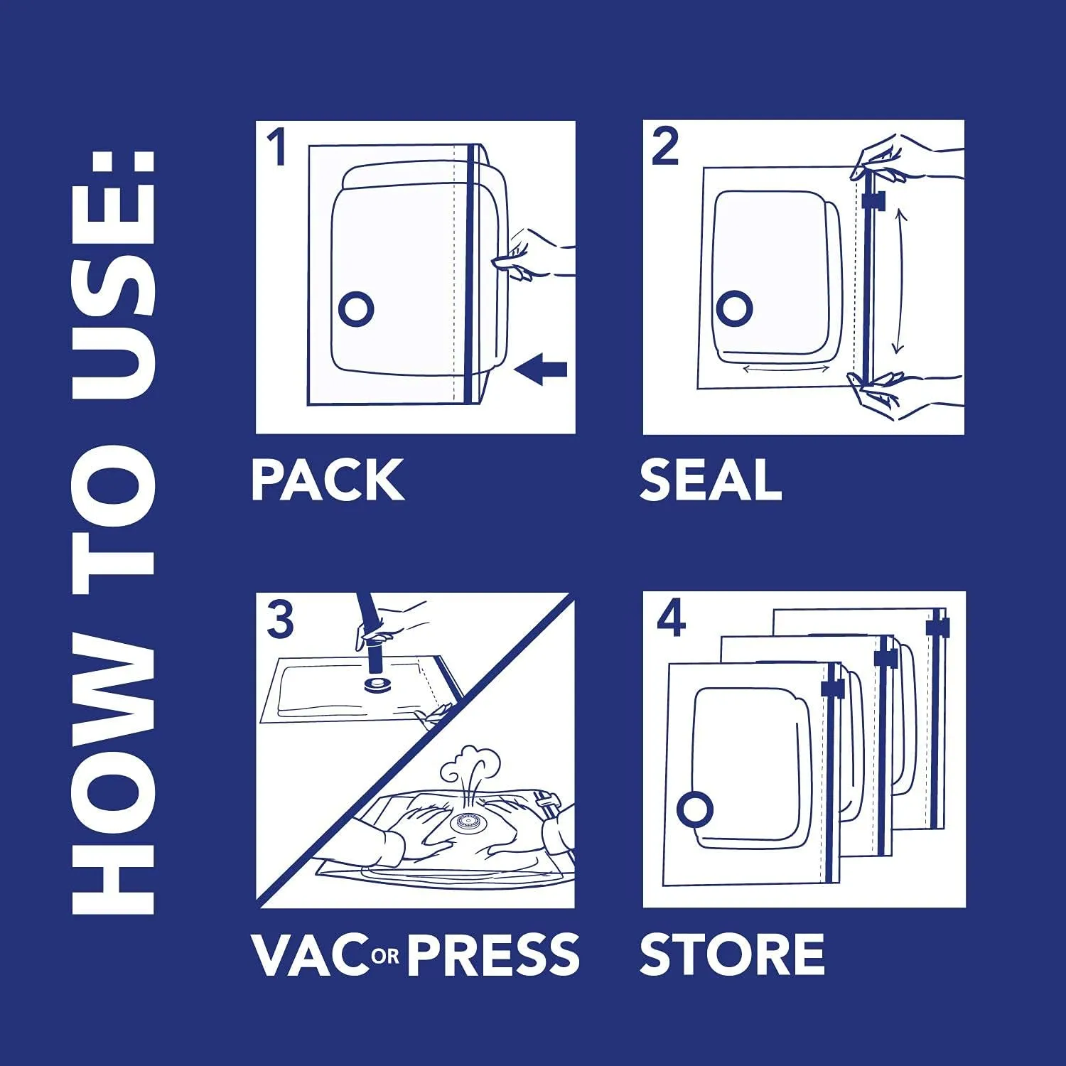 Hefty Shrink-Pak - 3 Extra Large Vacuum Storage Bags for Clothes, Pillows, Towels, or Blankets - Space Saver Vacuum Sealer Bags Ideal Under Bed Storage Solutions