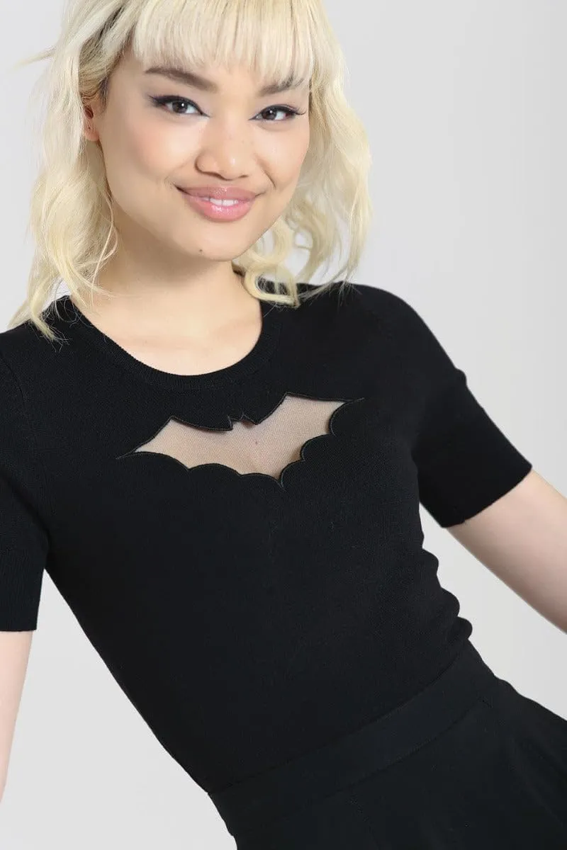 Hell Bunny Gothic Transparent Mesh Bat Halloween Top Knitted Short Sleve Jumper
