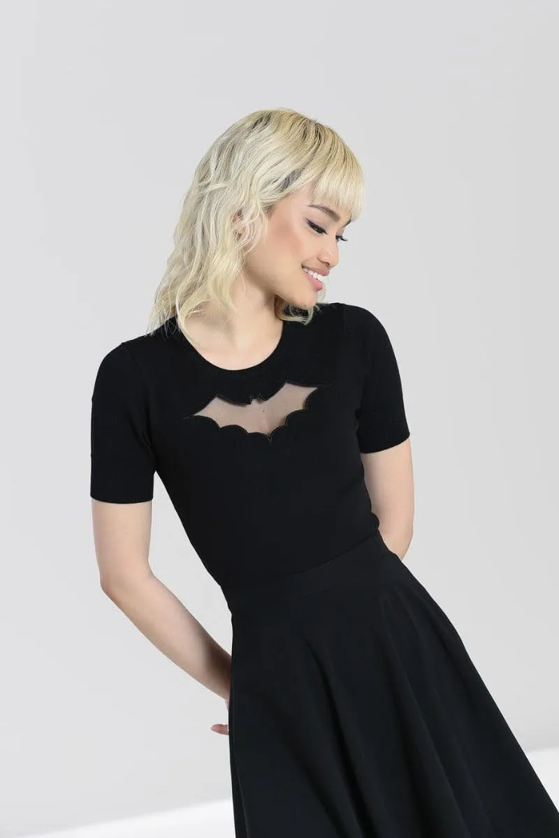 Hell Bunny Gothic Transparent Mesh Bat Halloween Top Knitted Short Sleve Jumper