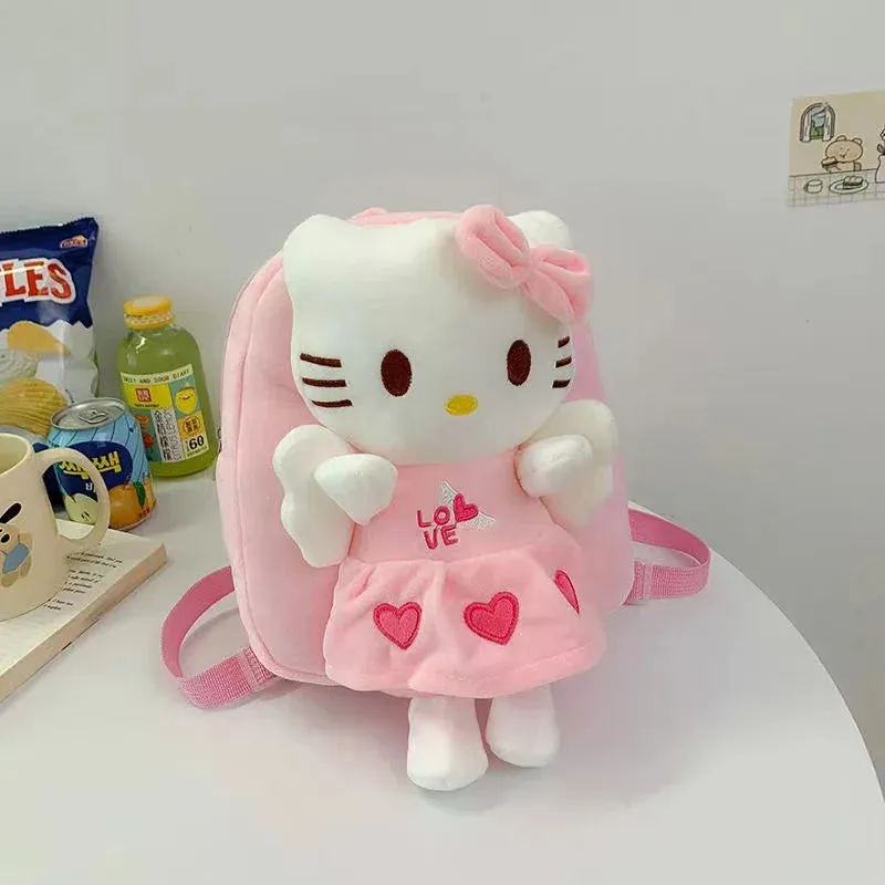 Hello Kitty Kt Mickey Mouse Cat Sanrio Anime Pp Cotton Short Plush Doll Kindergarten Children's Backpack Boys Girls Schoolbag