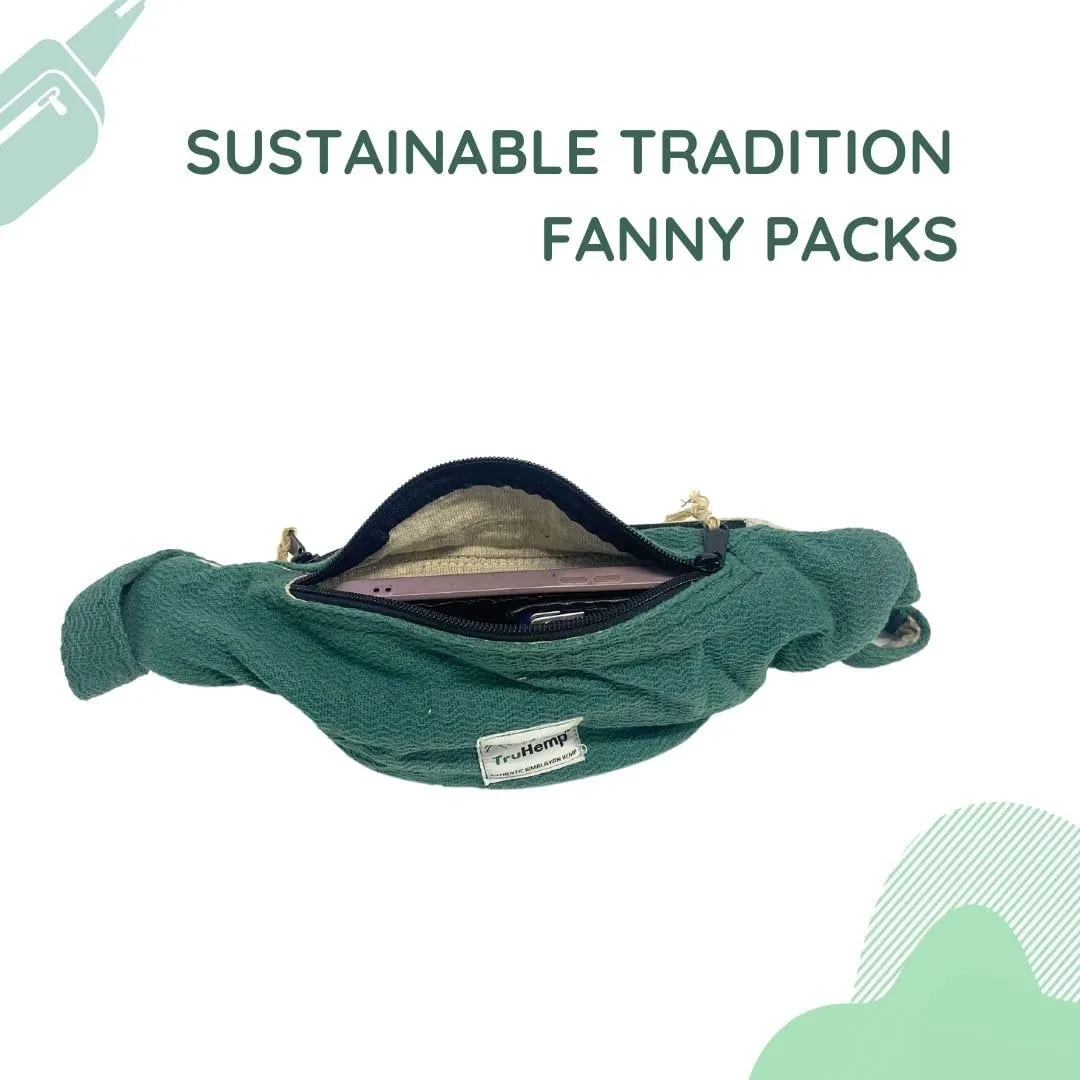 Hemp Fanny Pack, Green – Adjustable Strap Multi-Pocket Waist Bag for Travel, Festivals, and Hiking
