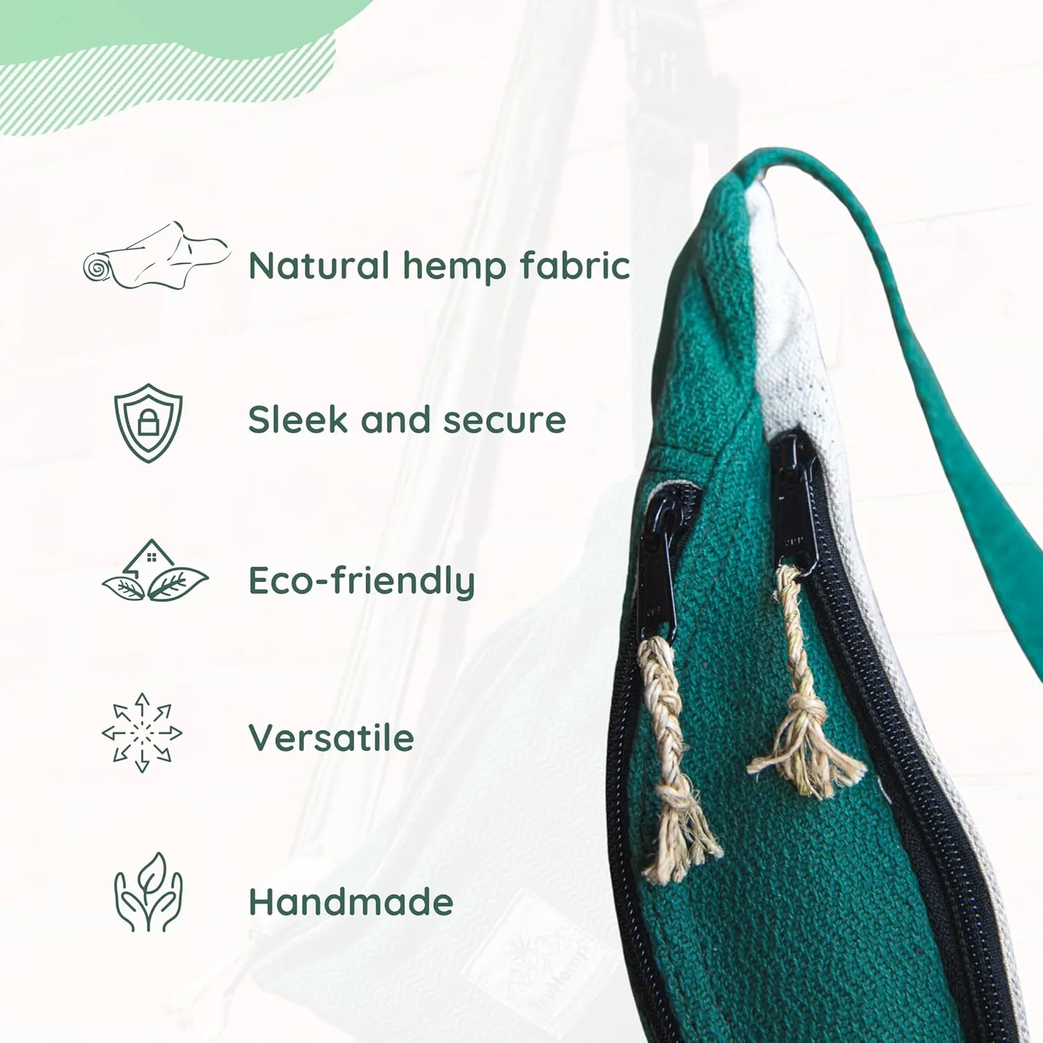 Hemp Fanny Pack, Green – Adjustable Strap Multi-Pocket Waist Bag for Travel, Festivals, and Hiking