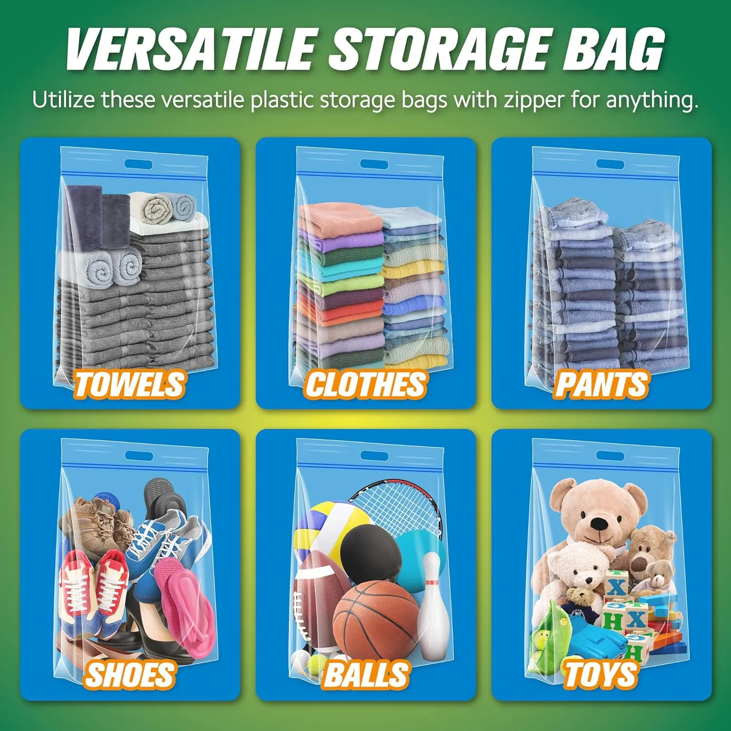 HIBAG 25 Gallon Jumbo Storage Bags, 35” x 24” Resealable Clear Bags with Handle, Extra Large XL Heavy Duty for Clothes Pillow Travel Moving, Pack of 5