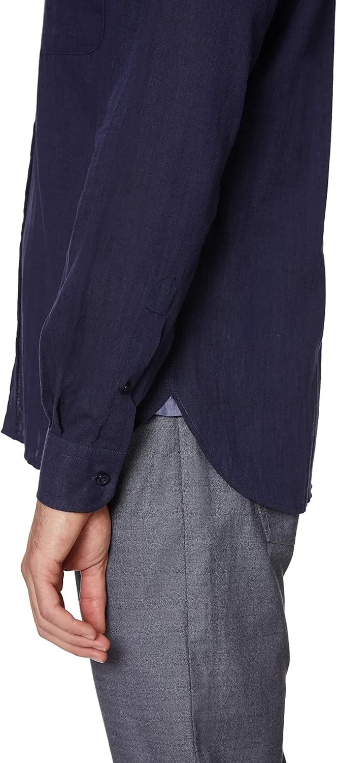 Hickey Freeman Men's Cotton Linen Blend Long Sleeve Button Down Regular Fit Shirt