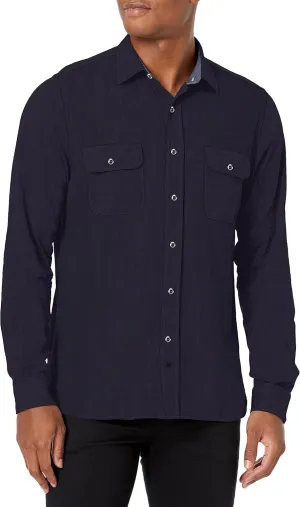 Hickey Freeman Men's Cotton Linen Blend Long Sleeve Button Down Regular Fit Shirt