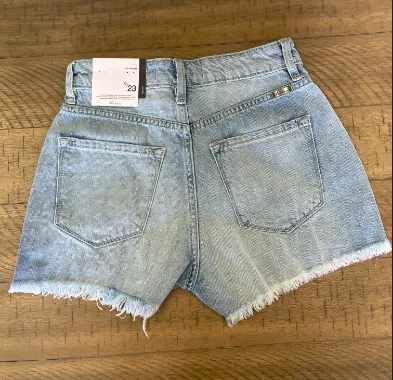 High Rise Distressed Denim Shorts- Light Wash