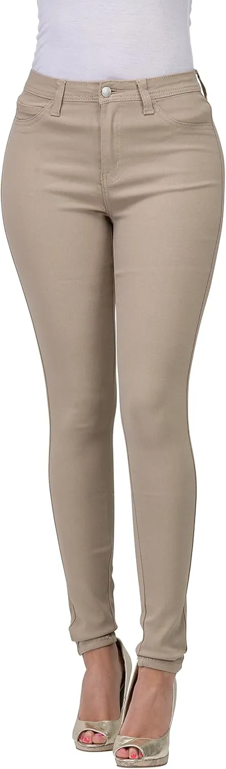 High Waisted Jeans for Women Stretch Skinny Colored Long Pants Plus Size Black White Khaki
