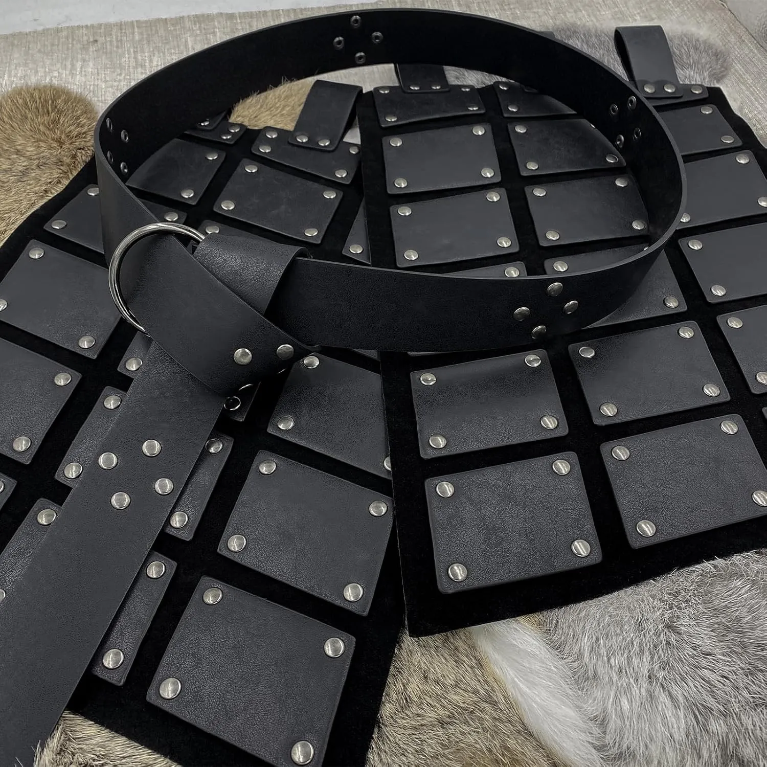 HiiFeuer Medieval Faux Leather Thigh Armor, Retro Double Sides Waist Armor with Belt, Mercenary&Knights Skirt Armor for LARP