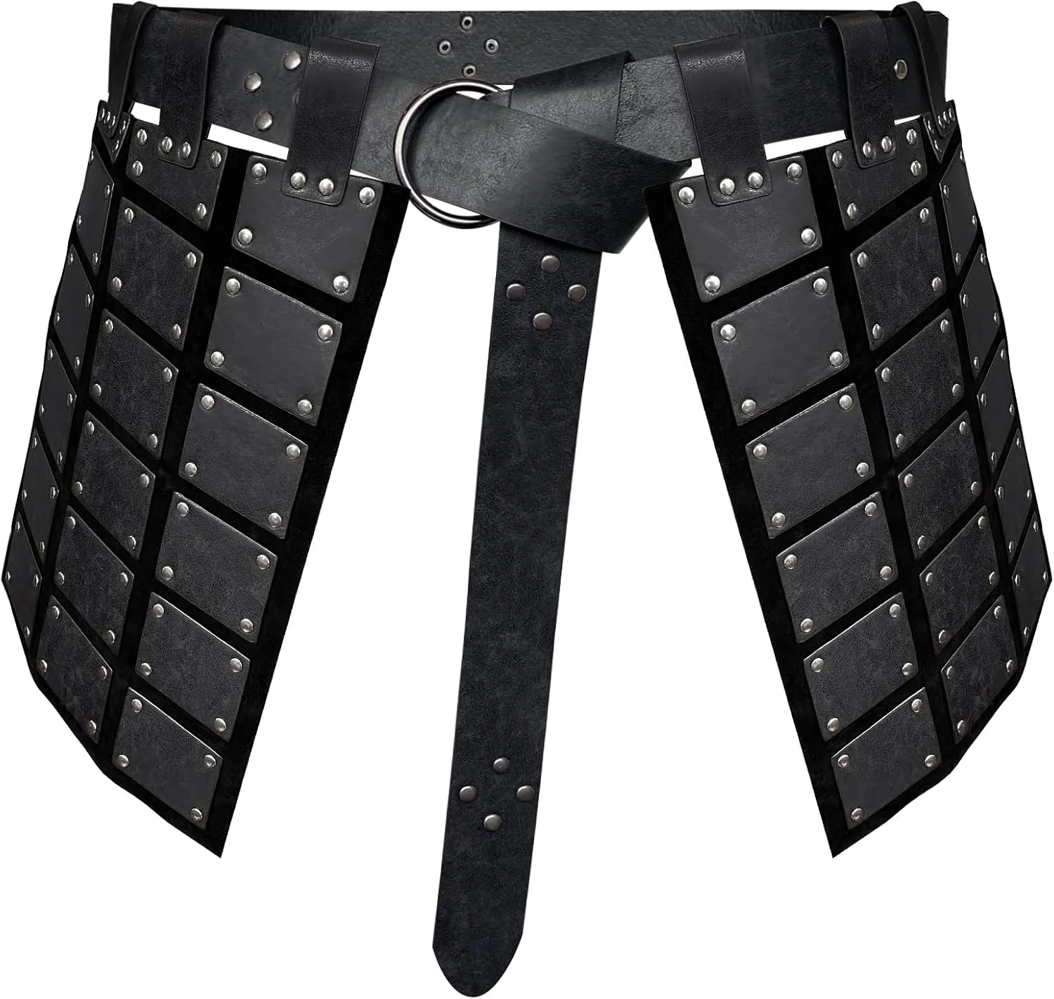 HiiFeuer Medieval Faux Leather Thigh Armor, Retro Double Sides Waist Armor with Belt, Mercenary&Knights Skirt Armor for LARP