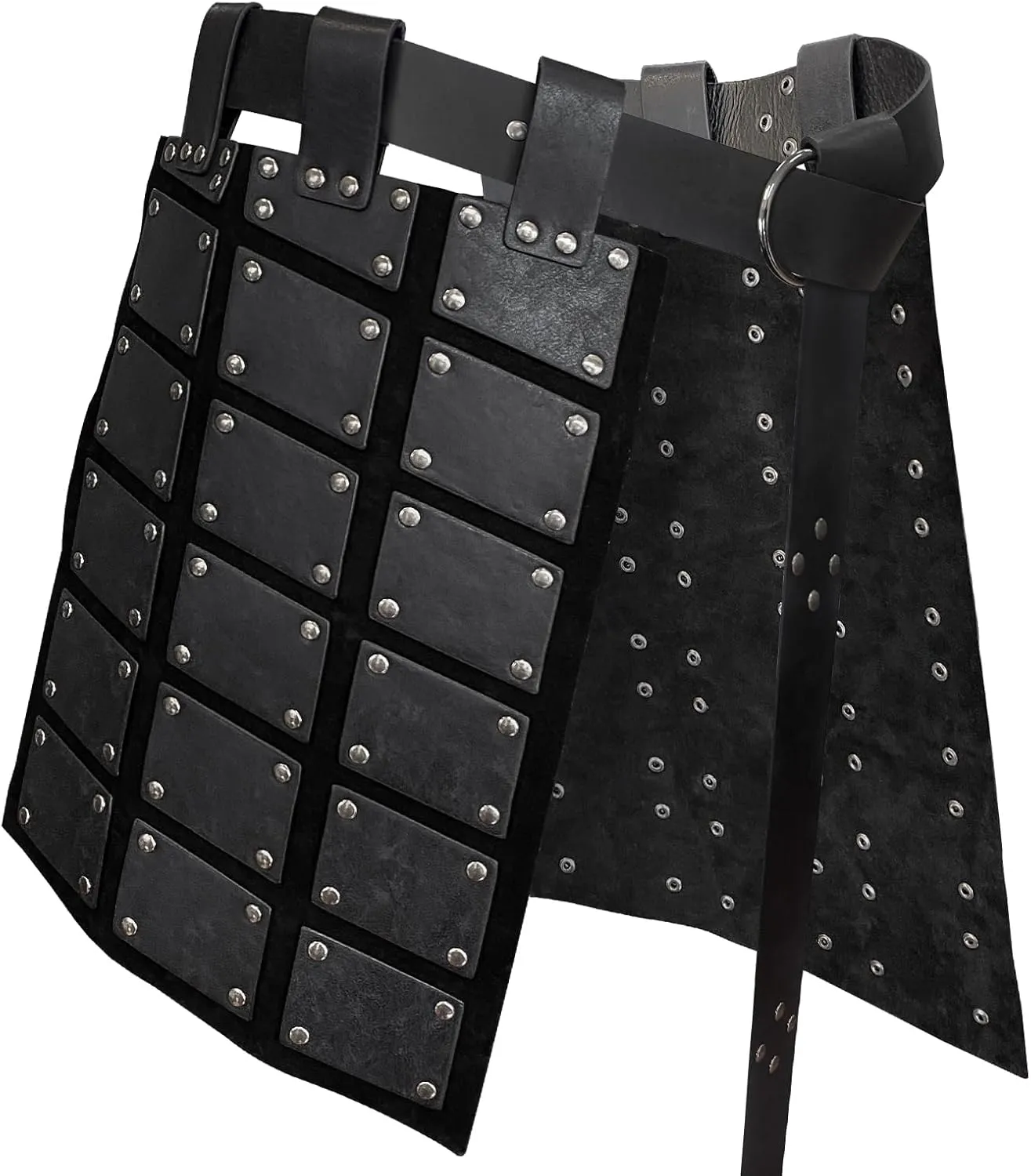 HiiFeuer Medieval Faux Leather Thigh Armor, Retro Double Sides Waist Armor with Belt, Mercenary&Knights Skirt Armor for LARP