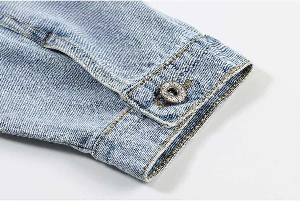Hixiaohe Women Autumn 3/4 Sleeve Retro Short Denim Jackets Light Blue Jean Coats