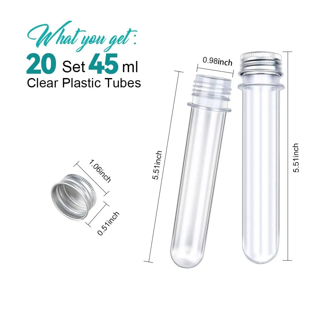 HNYYZL 20PCS Test Tubes,45ml Clear Plastic Test Tubes with Screw Caps,25x140mm Tube for Scientific Experiments,Party Decoration,Candy,Bath Salt