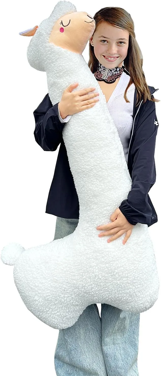 Hofun4U Llama Plush Pillow, 51 Inch Alpaca Plush Long Body Pillow, Alpaca Stuffed Animal, Christmas Holiday Birthday Gift (White)