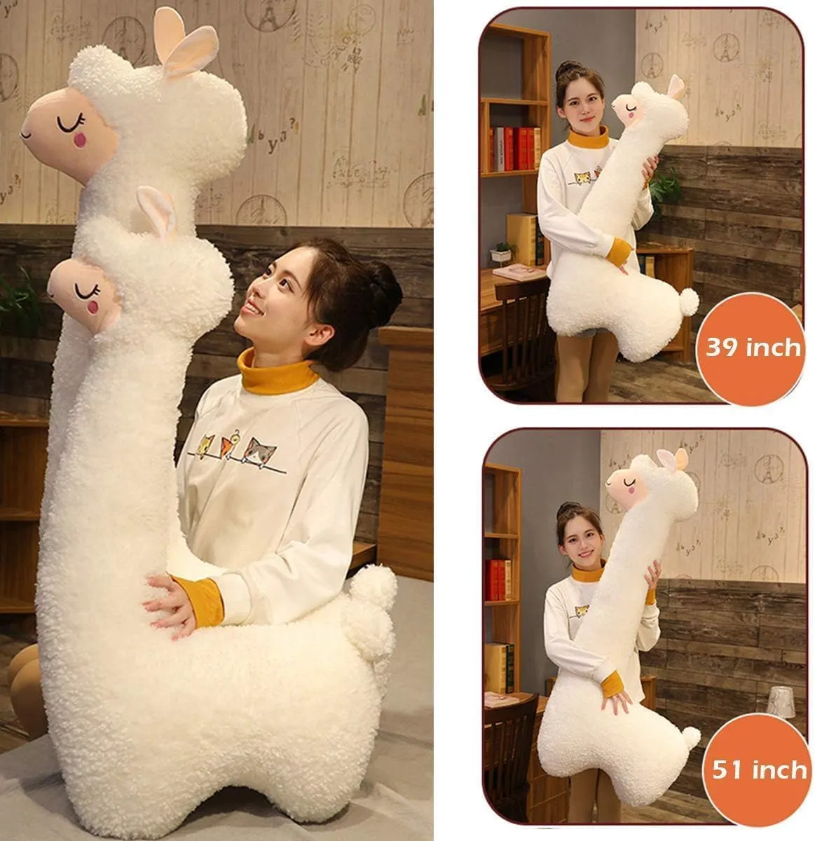 Hofun4U Llama Plush Pillow, 51 Inch Alpaca Plush Long Body Pillow, Alpaca Stuffed Animal, Christmas Holiday Birthday Gift (White)