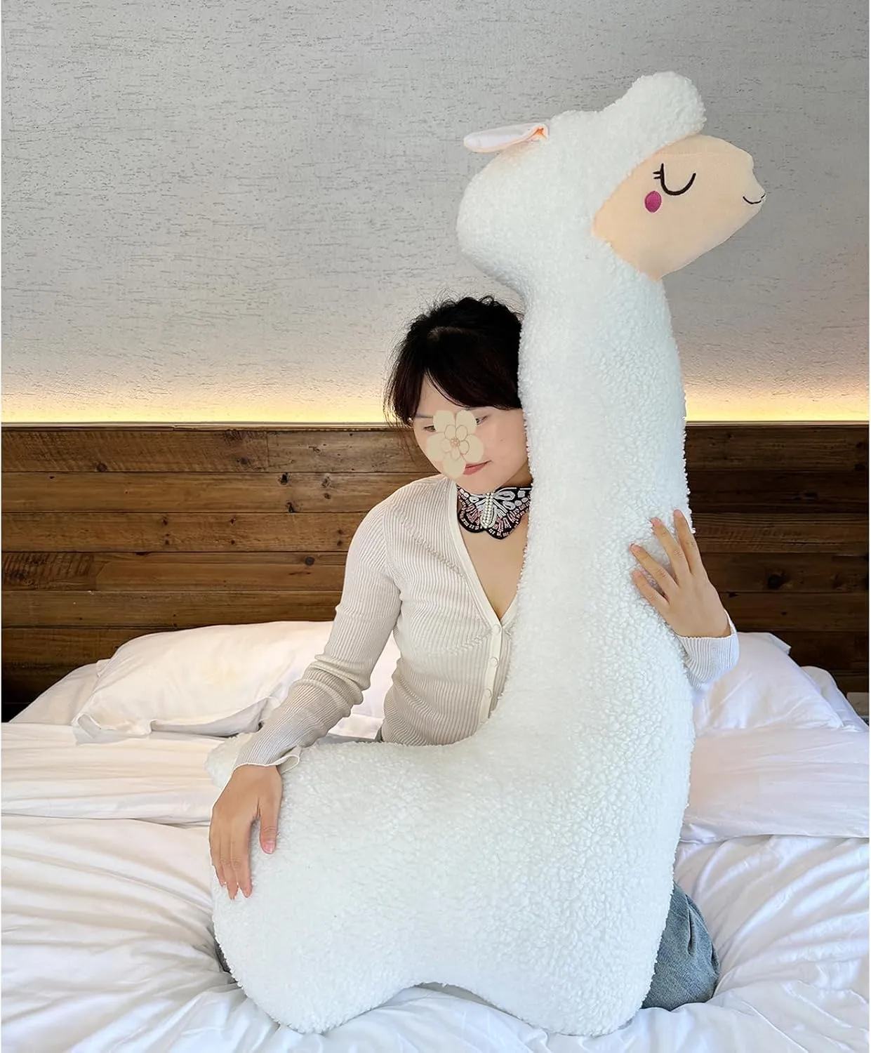 Hofun4U Llama Plush Pillow, 51 Inch Alpaca Plush Long Body Pillow, Alpaca Stuffed Animal, Christmas Holiday Birthday Gift (White)