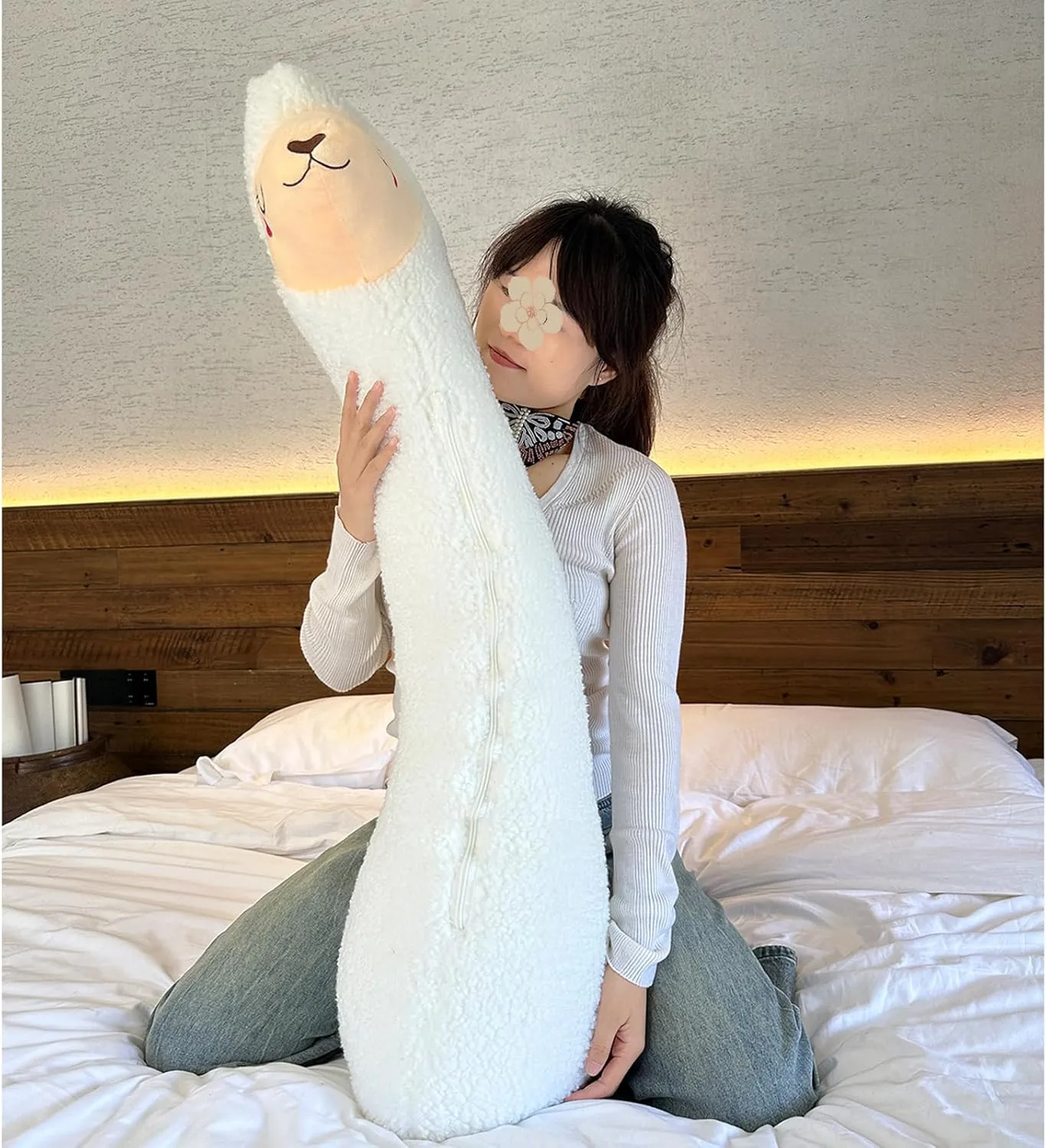 Hofun4U Llama Plush Pillow, 51 Inch Alpaca Plush Long Body Pillow, Alpaca Stuffed Animal, Christmas Holiday Birthday Gift (White)