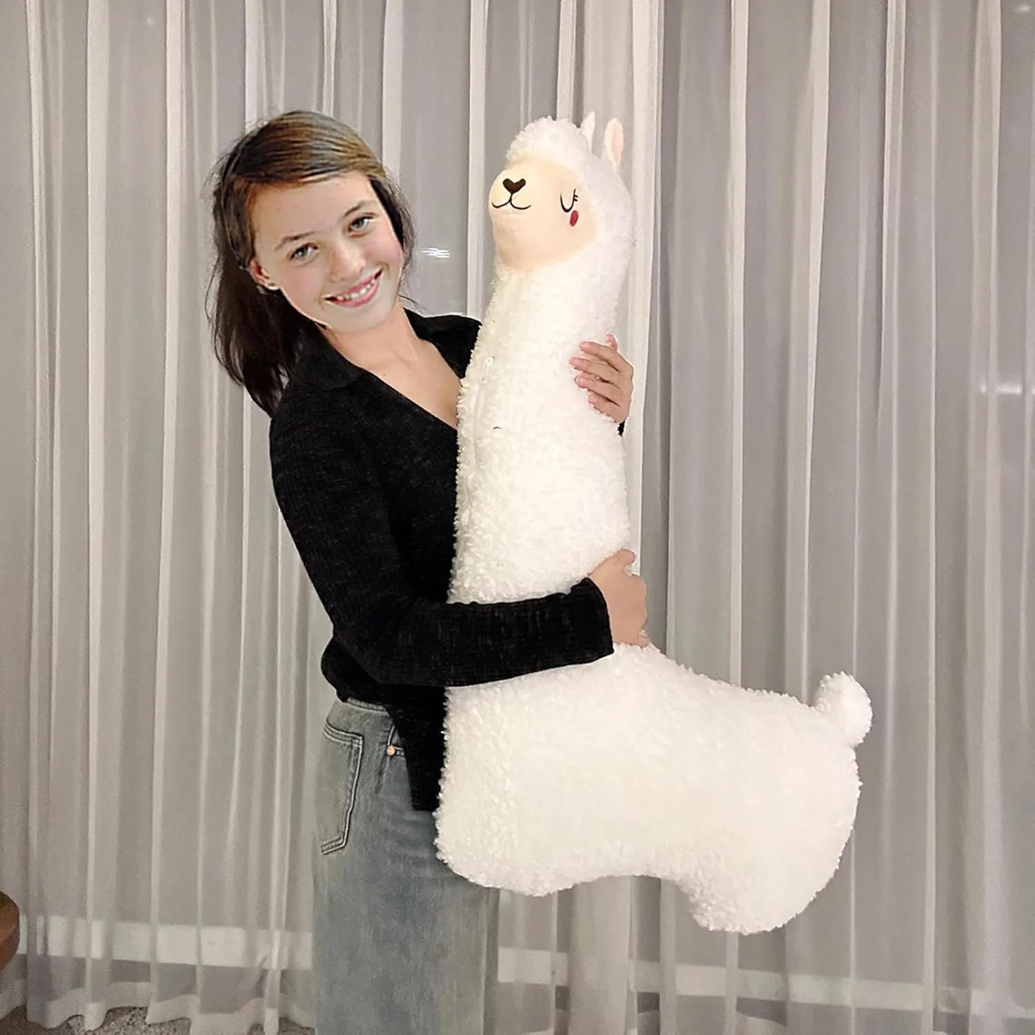 Hofun4U Llama Plush Pillow, 51 Inch Alpaca Plush Long Body Pillow, Alpaca Stuffed Animal, Christmas Holiday Birthday Gift (White)