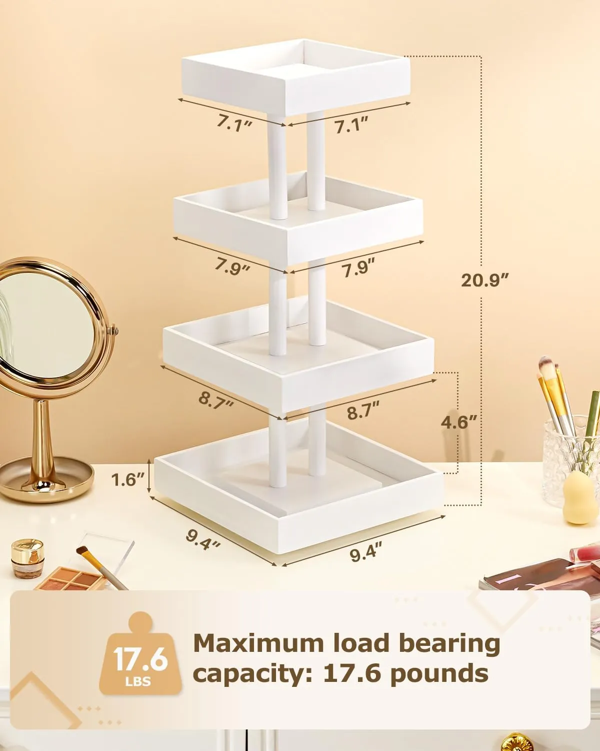 Homde Nail Polish Organizer for 120-212 Bottles, 360 Rotating Nail Polish Rack Holder, Display Storage Shelf for Fingernail Stand and Essential Oil, Gifts for Women Girls- Bamboo,White
