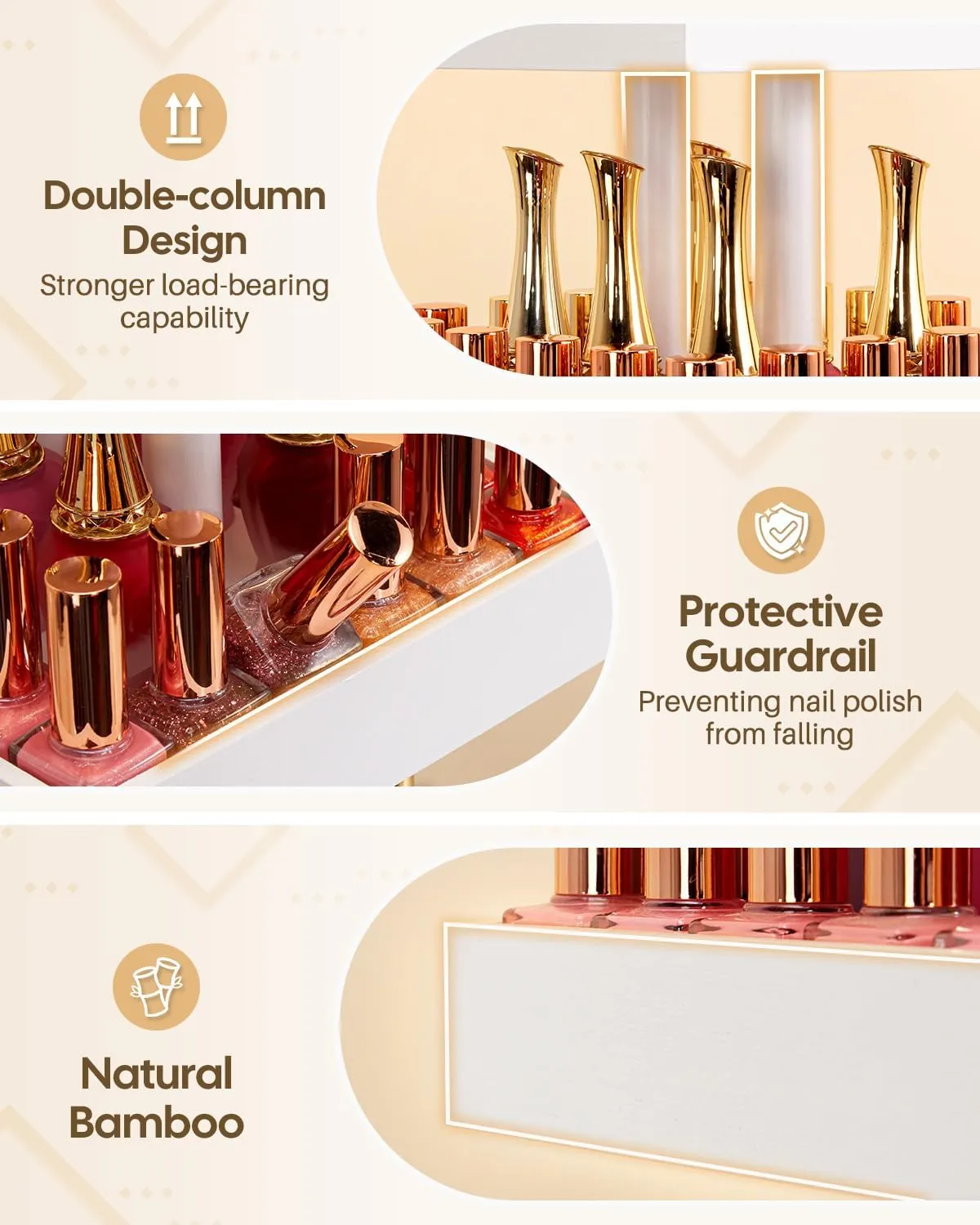 Homde Nail Polish Organizer for 120-212 Bottles, 360 Rotating Nail Polish Rack Holder, Display Storage Shelf for Fingernail Stand and Essential Oil, Gifts for Women Girls- Bamboo,White