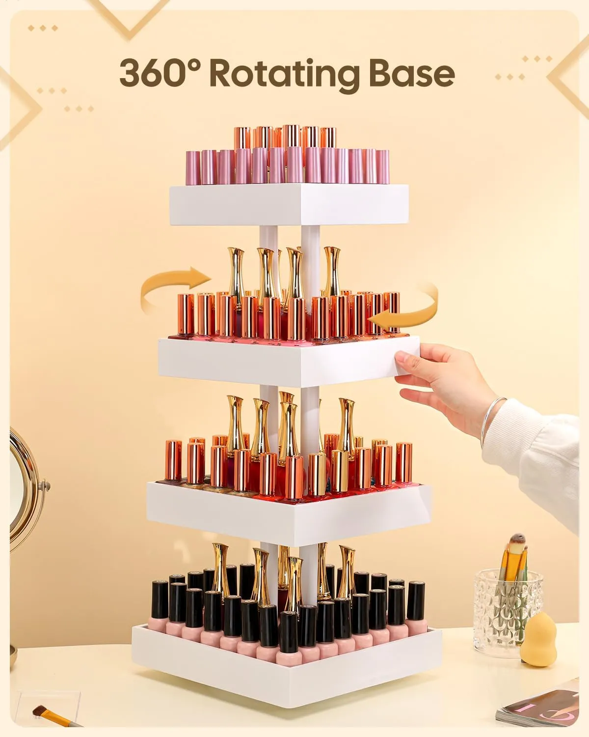 Homde Nail Polish Organizer for 120-212 Bottles, 360 Rotating Nail Polish Rack Holder, Display Storage Shelf for Fingernail Stand and Essential Oil, Gifts for Women Girls- Bamboo,White