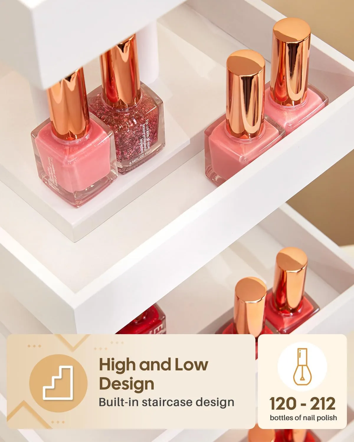 Homde Nail Polish Organizer for 120-212 Bottles, 360 Rotating Nail Polish Rack Holder, Display Storage Shelf for Fingernail Stand and Essential Oil, Gifts for Women Girls- Bamboo,White