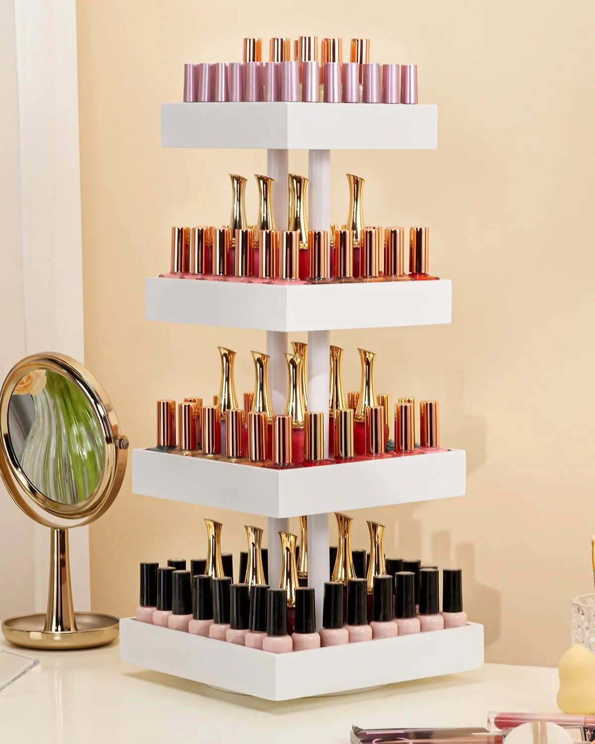 Homde Nail Polish Organizer for 120-212 Bottles, 360 Rotating Nail Polish Rack Holder, Display Storage Shelf for Fingernail Stand and Essential Oil, Gifts for Women Girls- Bamboo,White