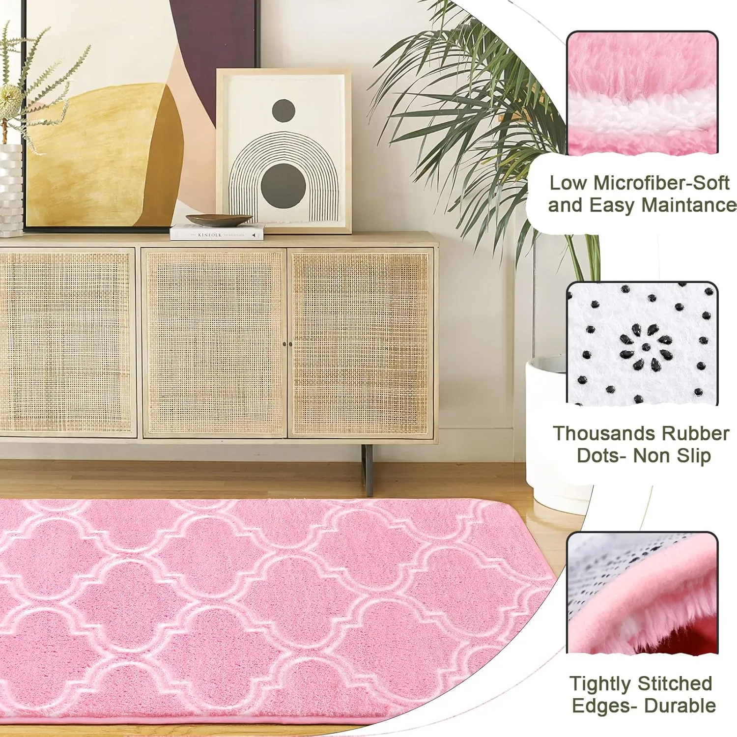 HOMORE 2x6 Runner Rug, Long Shag Area Rug for Bedroom Living Room Couch Hallyway, Super Soft Memory Foam Rugs for Kids Nursery Dorm, Pink/White