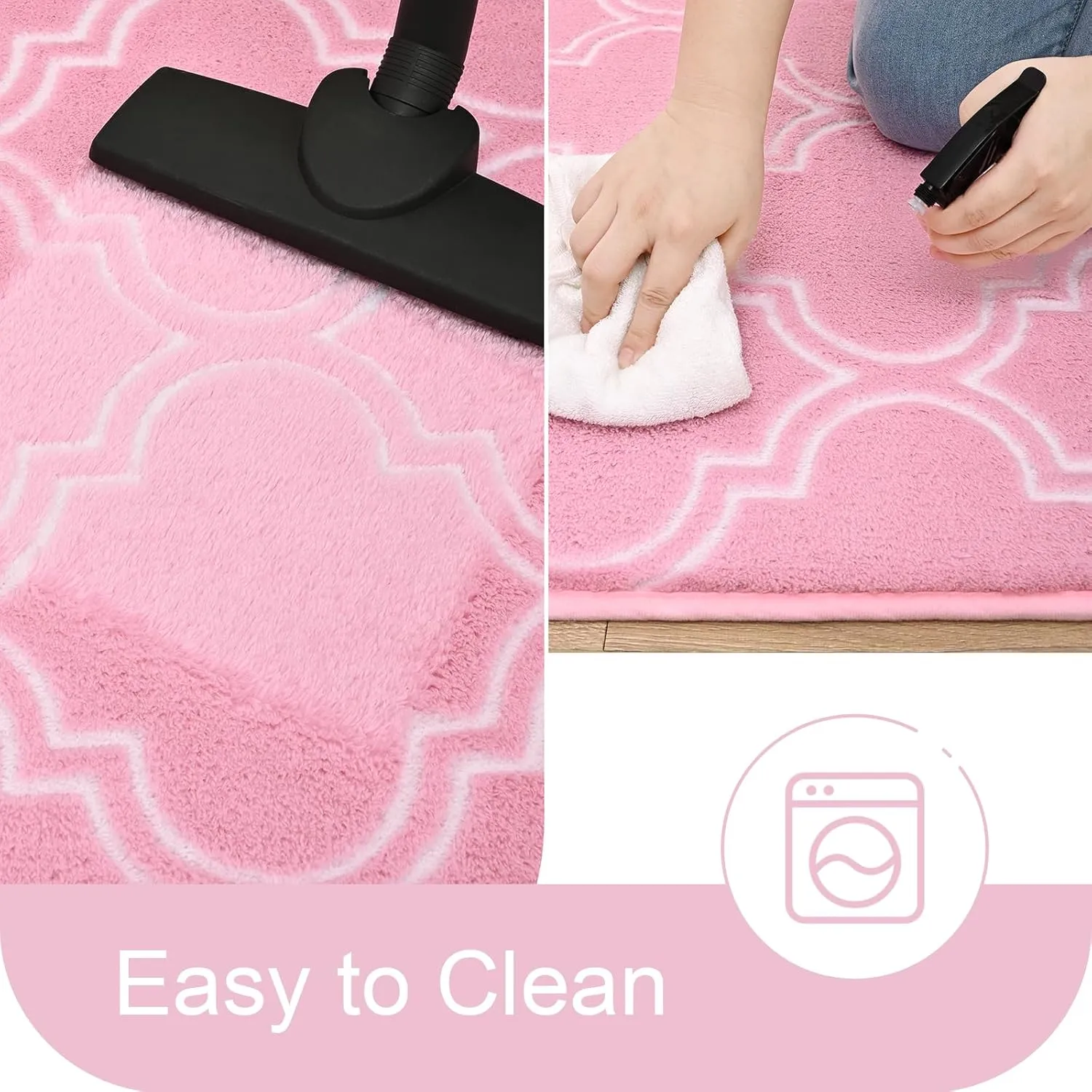 HOMORE 2x6 Runner Rug, Long Shag Area Rug for Bedroom Living Room Couch Hallyway, Super Soft Memory Foam Rugs for Kids Nursery Dorm, Pink/White