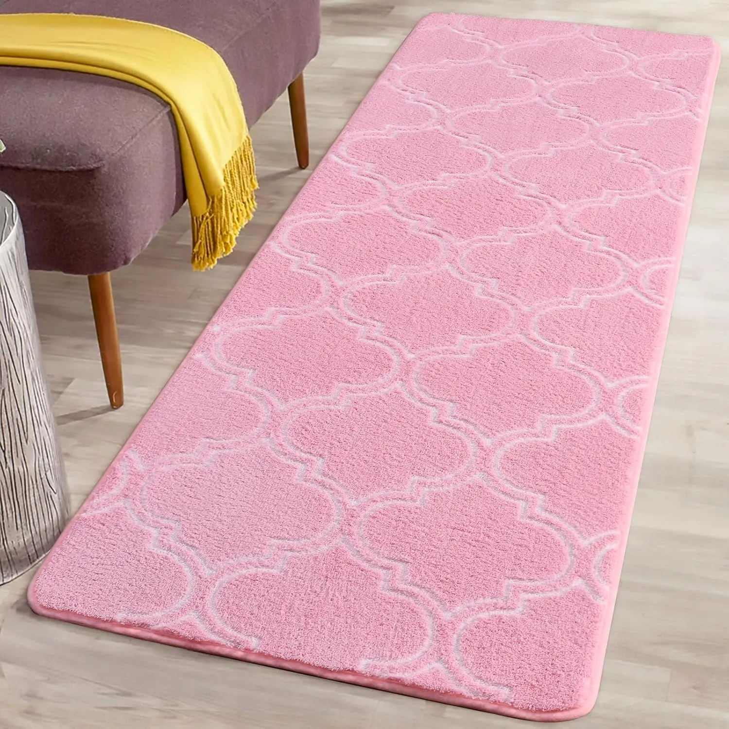 HOMORE 2x6 Runner Rug, Long Shag Area Rug for Bedroom Living Room Couch Hallyway, Super Soft Memory Foam Rugs for Kids Nursery Dorm, Pink/White
