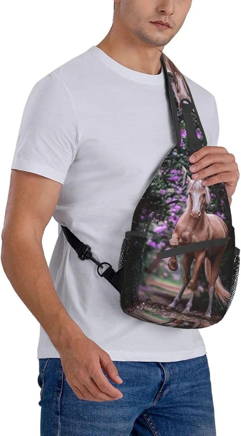 Horse Sling Bag Animal Crossbody Chest Daypack Casual Backpack Horse Shoulder Bag Horse Hiking Bag Cute Bag