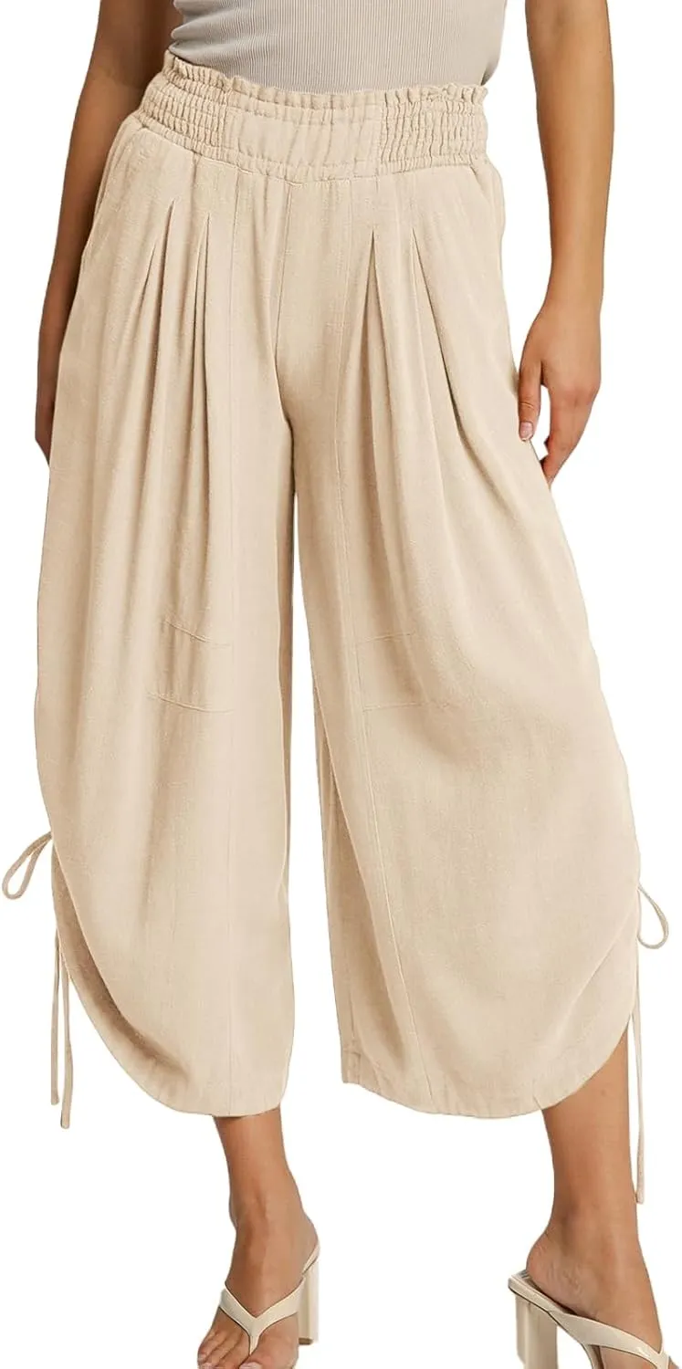 HOTIAN Women's Cotton Linen Boho Pants Summer High Waisted Casual High Waist Lounge Harem Pant 2025