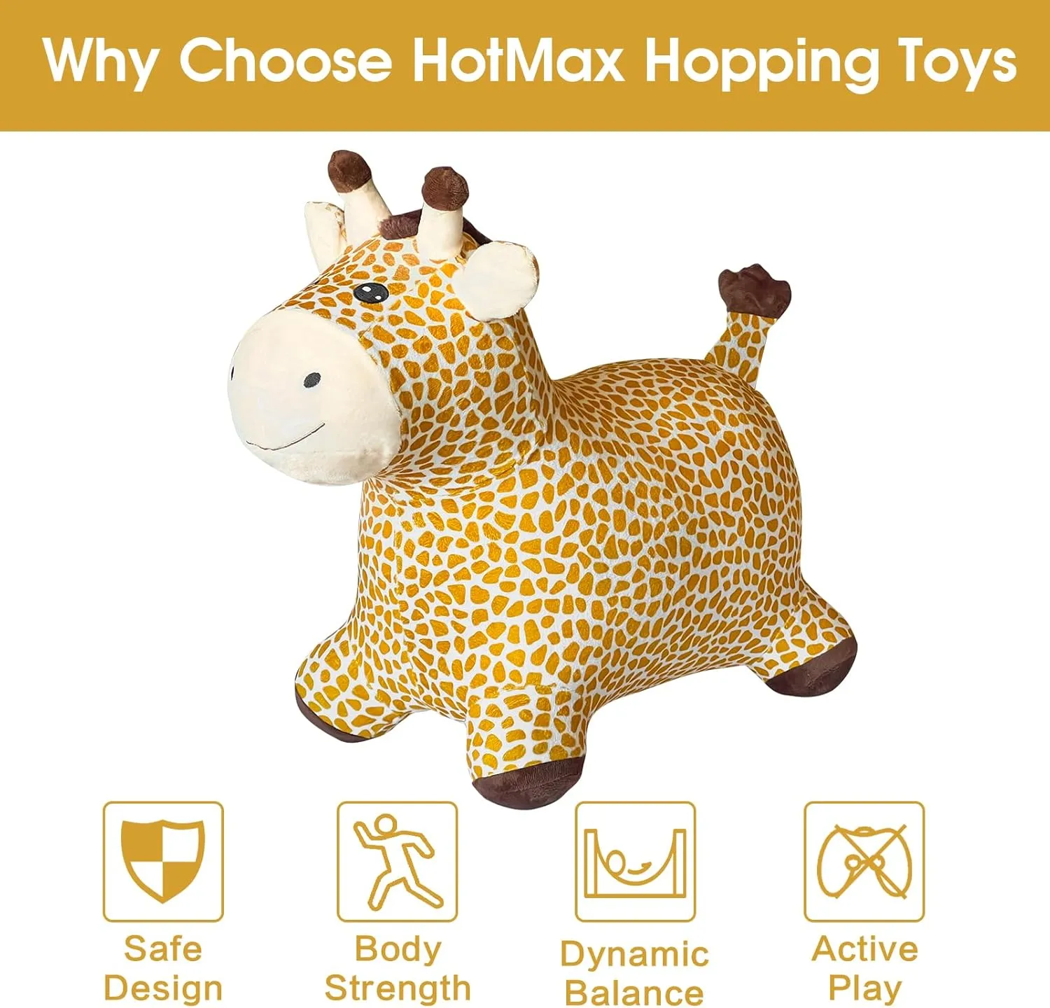 HotMax Giraffe Bouncy Horse Toy, Inflatable Plush Bouncing Horse for Toddlers, Outdoor Ride on Bouncy Animals, Birthday Gift for 18 Months 2 3 4 Year Old Boy or Girl