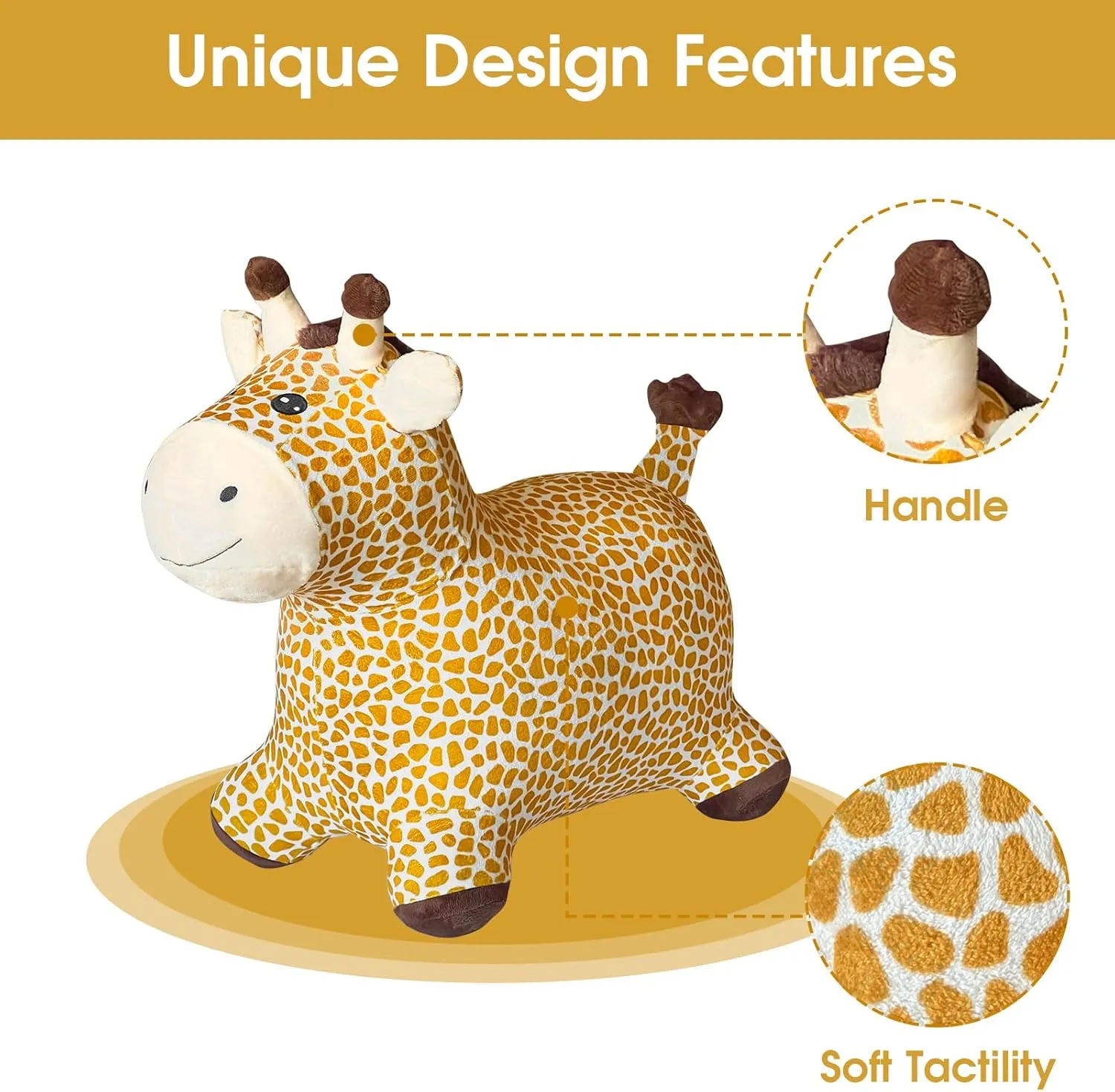 HotMax Giraffe Bouncy Horse Toy, Inflatable Plush Bouncing Horse for Toddlers, Outdoor Ride on Bouncy Animals, Birthday Gift for 18 Months 2 3 4 Year Old Boy or Girl