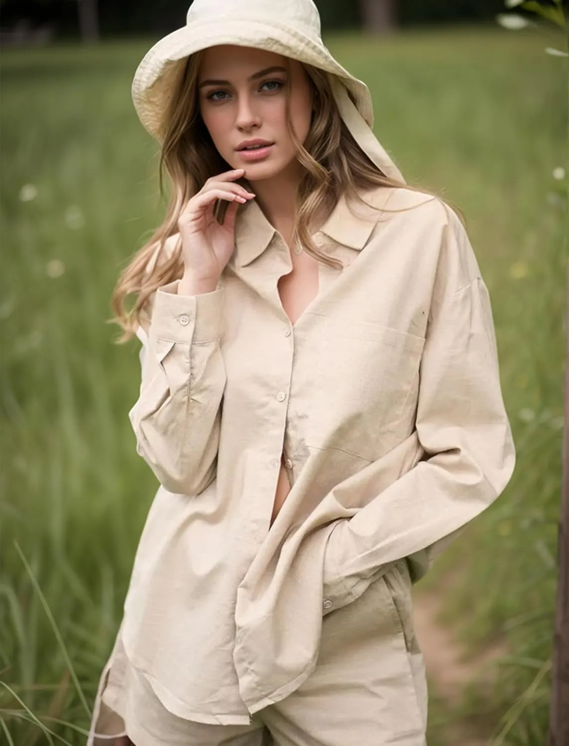 HOTOUCH Womens Linen Button Down Shirt Casual Long Sleeve Cotton Blouse Loose Fit Collared Work Gauze Tops with Pocket