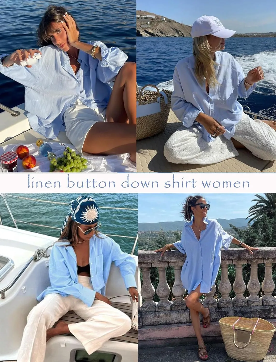 HOTOUCH Womens Linen Button Down Shirt Casual Long Sleeve Cotton Blouse Loose Fit Collared Work Gauze Tops with Pocket