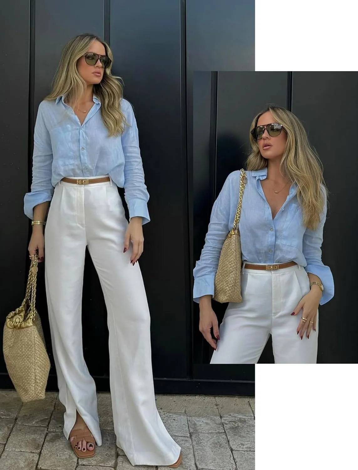 HOTOUCH Womens Linen Button Down Shirt Casual Long Sleeve Cotton Blouse Loose Fit Collared Work Gauze Tops with Pocket