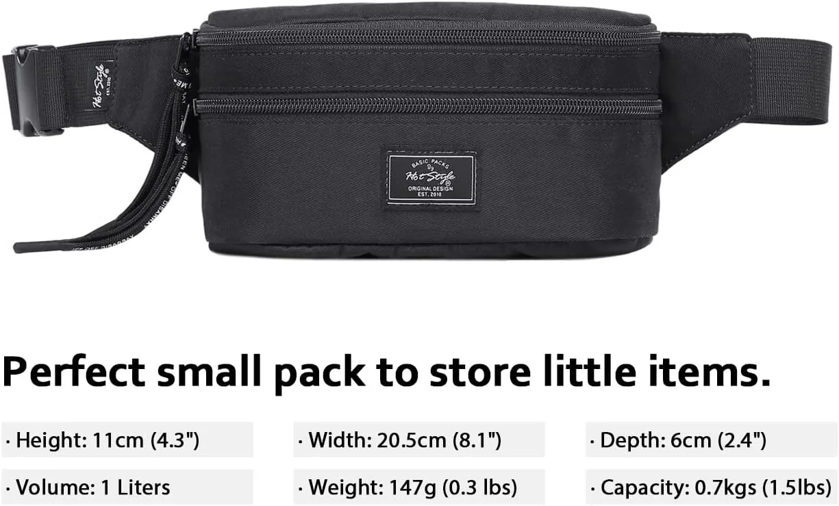 HotStyle 521s Fashion Fanny Pack Small Hiking Waist Bag, 8.0"x2.5"x4.3"