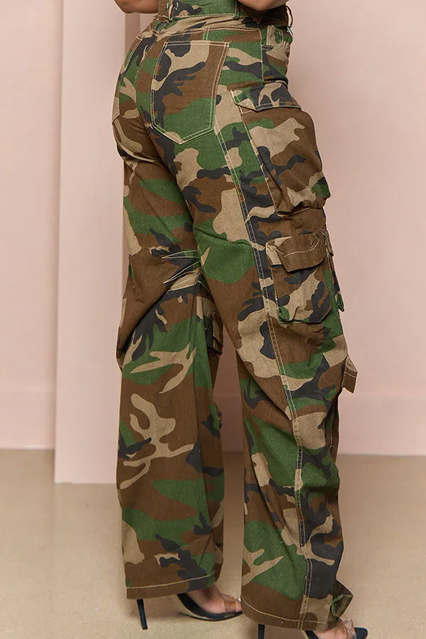 hulianfu Camouflage Modern Multi Pocket Jeans