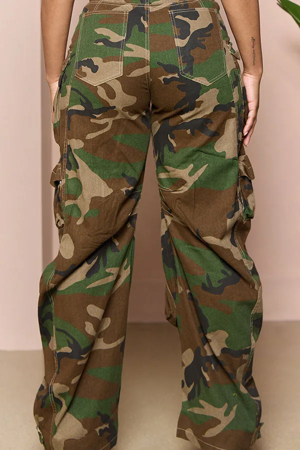 hulianfu Camouflage Modern Multi Pocket Jeans